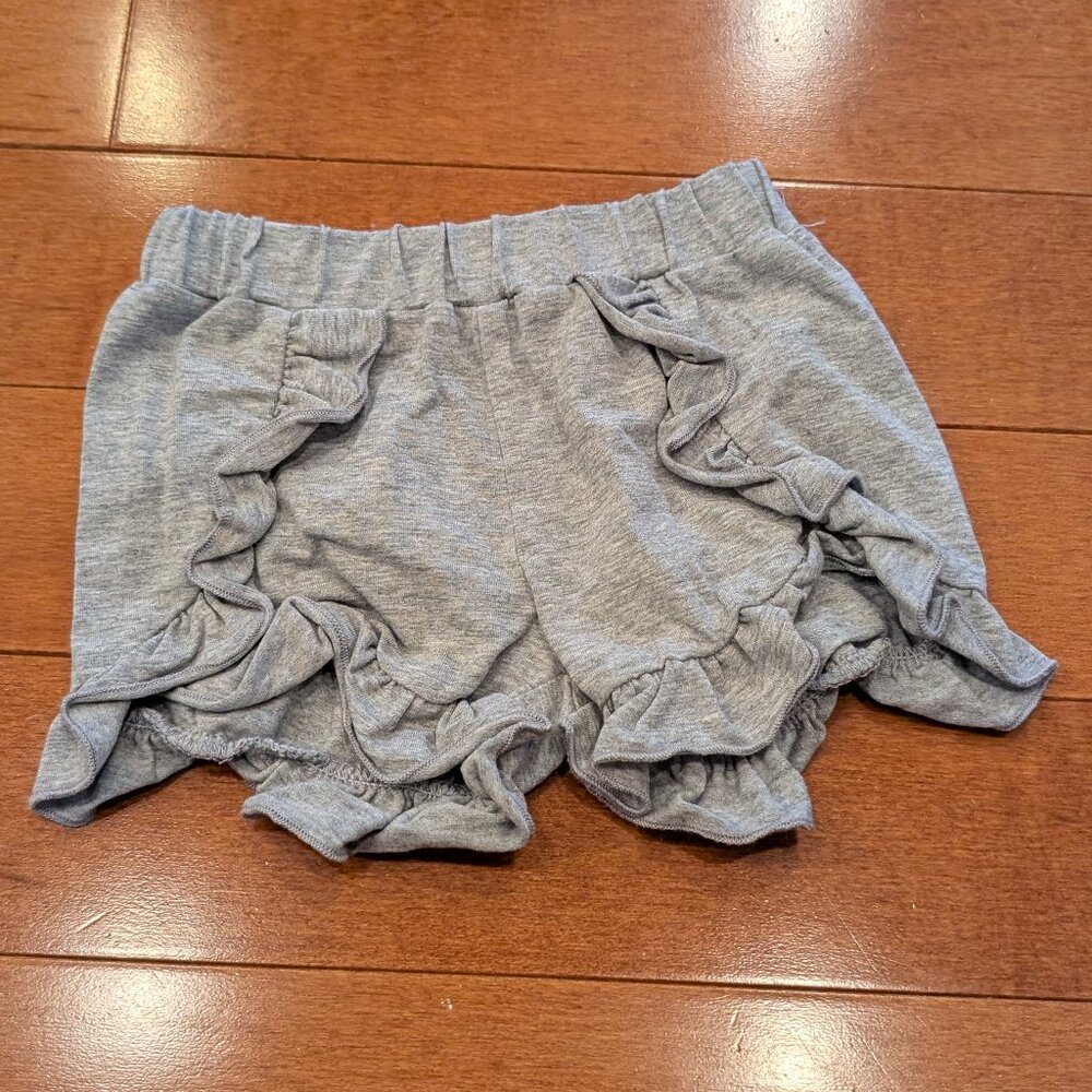 Marie Nicole Heather Grey Ruffle Trim Cotton Shorts 12/18m